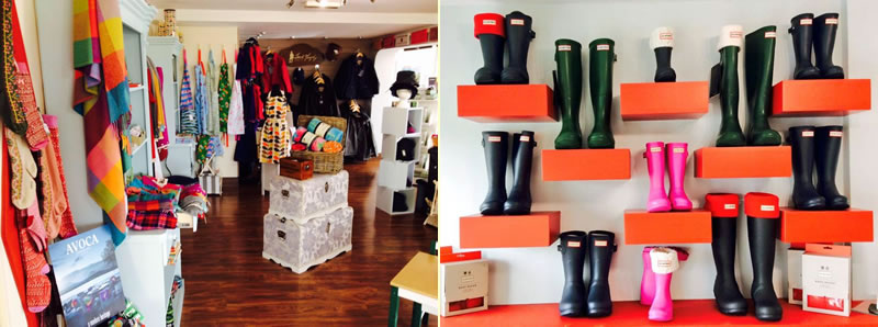 Top Drawer and Pantry shop interior and Hunter boots
